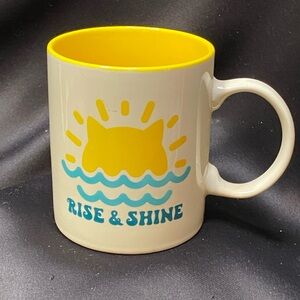Sunny Yellow and Cream Accent Mug with Sun and Waves